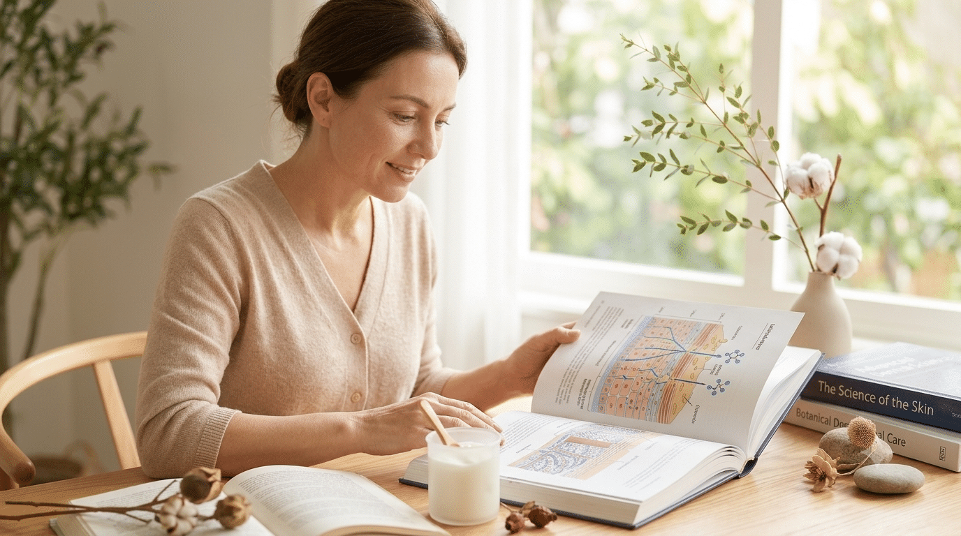 Woman with Dermal Science Book Woman with Dermal Science Book